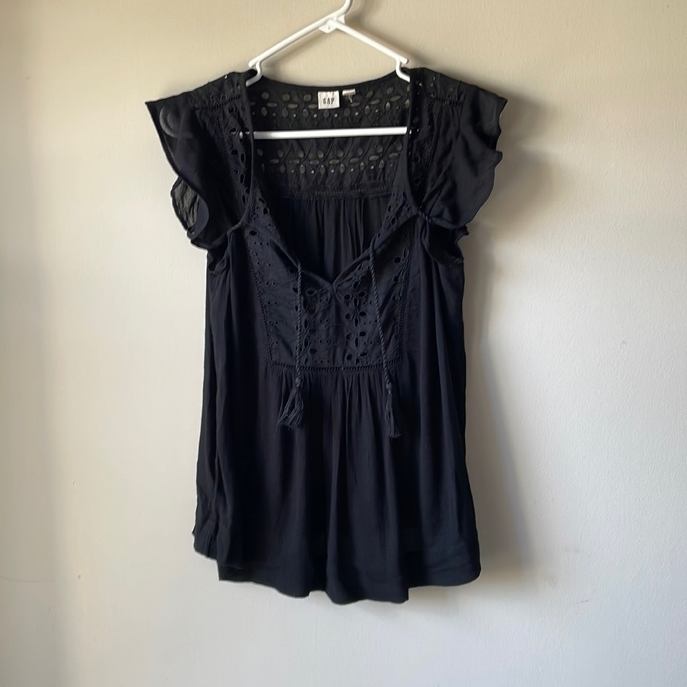 Gap, short sleeve blouse, black with cute cut outs